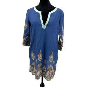 Old Navy Tunic Dress Womens S Blue Paisley Beach Cotton Y2K Lightweight Cover up